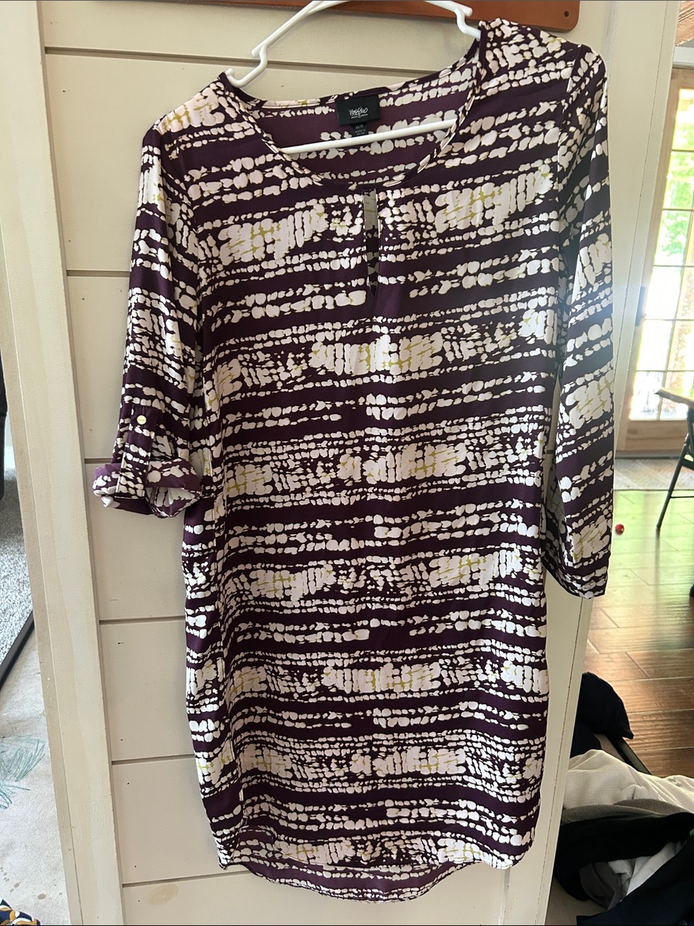 Ruby Rd. Purple Printed Roll-Sleeve Tunic Dress